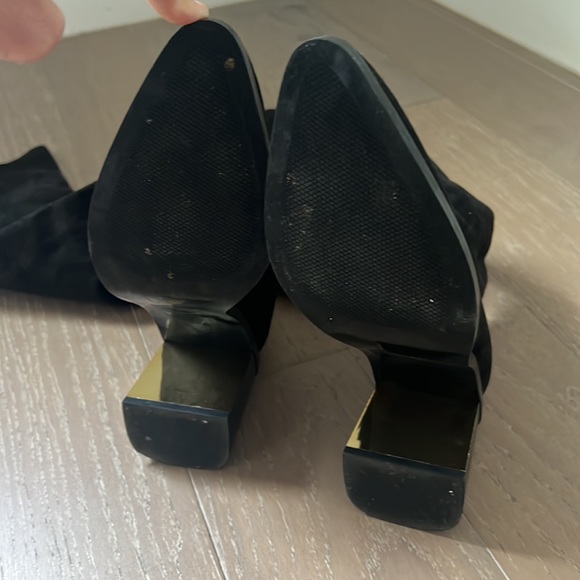 Zara Over The Knee Black Fabric Boots Block Heel with Gold Heel Accents Size 36 - Picture 5 of 10